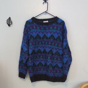 Vintage Gallagher Brand Mohair 'Cosby' Loud Print Sweater Purple Blue Medium M